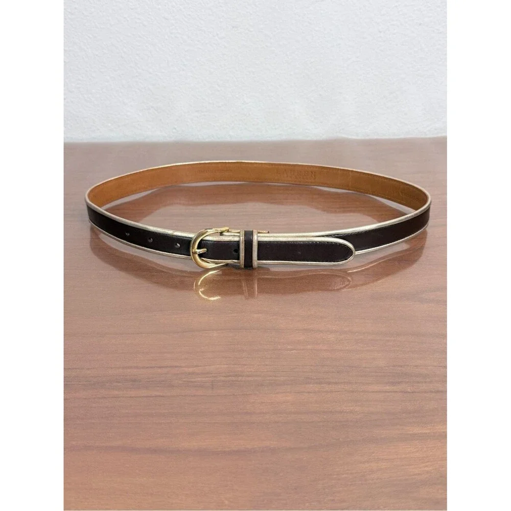 Lauren Ralph Lauren Brown Leather Belt with Gold Trim M